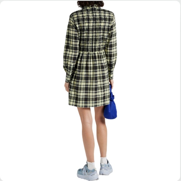GANNI Checked cotton-ble seersucker mini shirt dress size 38 - Picture 2 of 16